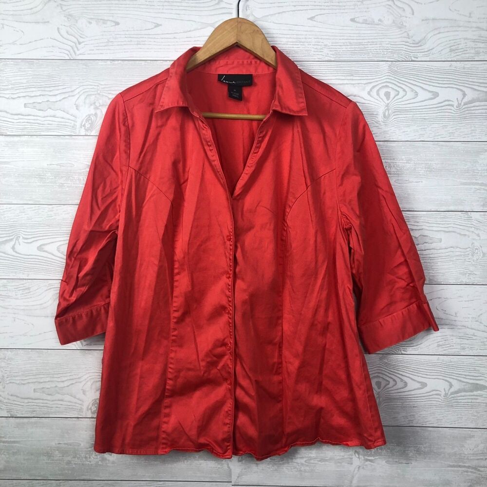 Lane Bryant Women's Size 18 Button Front Shirt 3/4 Sleeve Collared Cotton Blend
